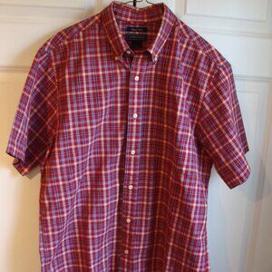 Mens Saddlebred Short Sleeve Button Down Red Plaid Easy Care Casual Shirt Medium